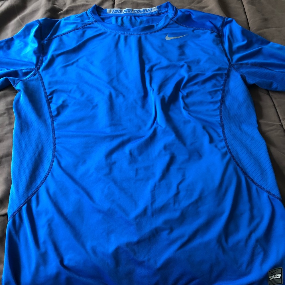 Large Blue Nike Pro Combat Long Sleeve Shirt